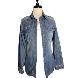 7 for All Mankind Denim Chambray Golden Details Button Down Shirt Size S, Sample